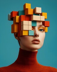 Portrait of Woman with Multicolored Cubes