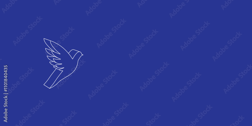 Poster the outline of a large bird symbol made of white lines on the left. 3d view of the object in perspec