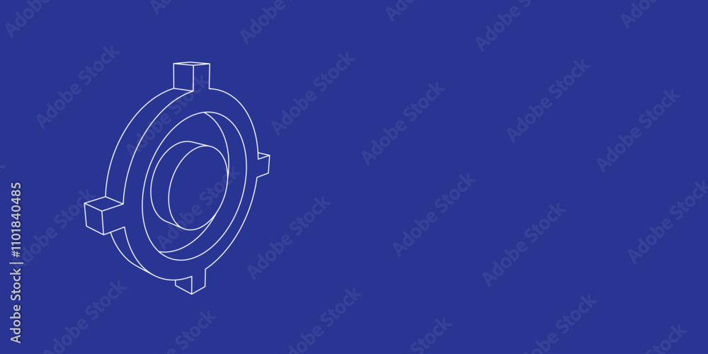 Aufkleber the outline of a large crosshair symbol made of white lines on the left. 3d view of the object in pe