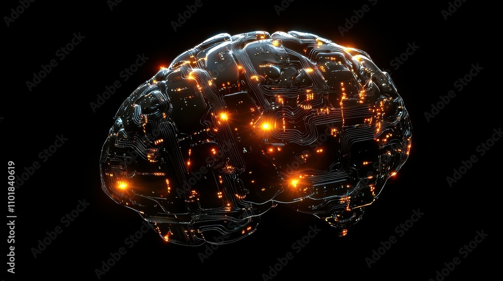 Poster abstract 3d visualization of neural connections in a futuristic illuminated brain environment