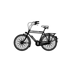 classic bike, vintage bike side view color black and white vector line art 