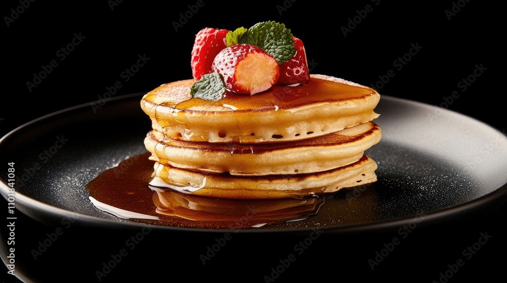 Poster delicious pancake stack drizzled with honey, perfect for a delightful breakfast option. capture the 
