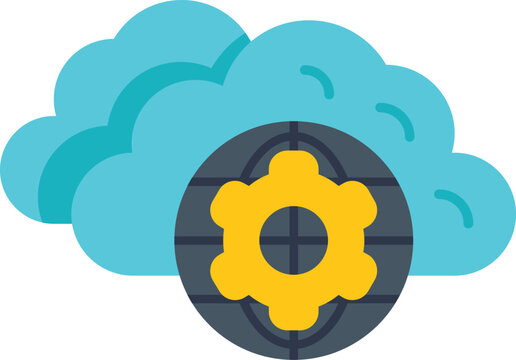 Globe with a gear partially obscured by clouds representing cloud computing technology