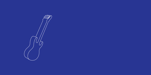 Naklejka premium The outline of a large guitar symbol made of white lines on the left. 3D view of the object in perspective. Vector illustration on indigo background