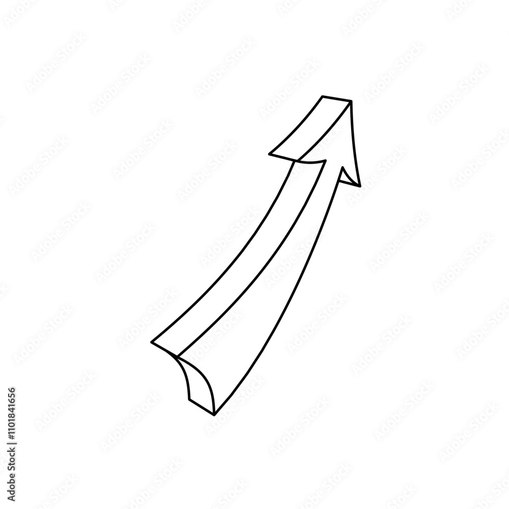 Poster the outline of a large up arrow is made with black lines. 3d view of the object in perspective. vect