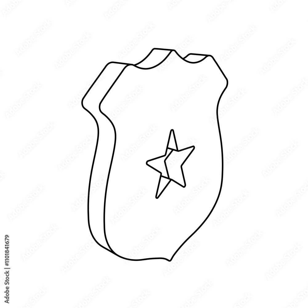 Poster the outline of a large police badge symbol is made with black lines. 3d view of the object in perspe