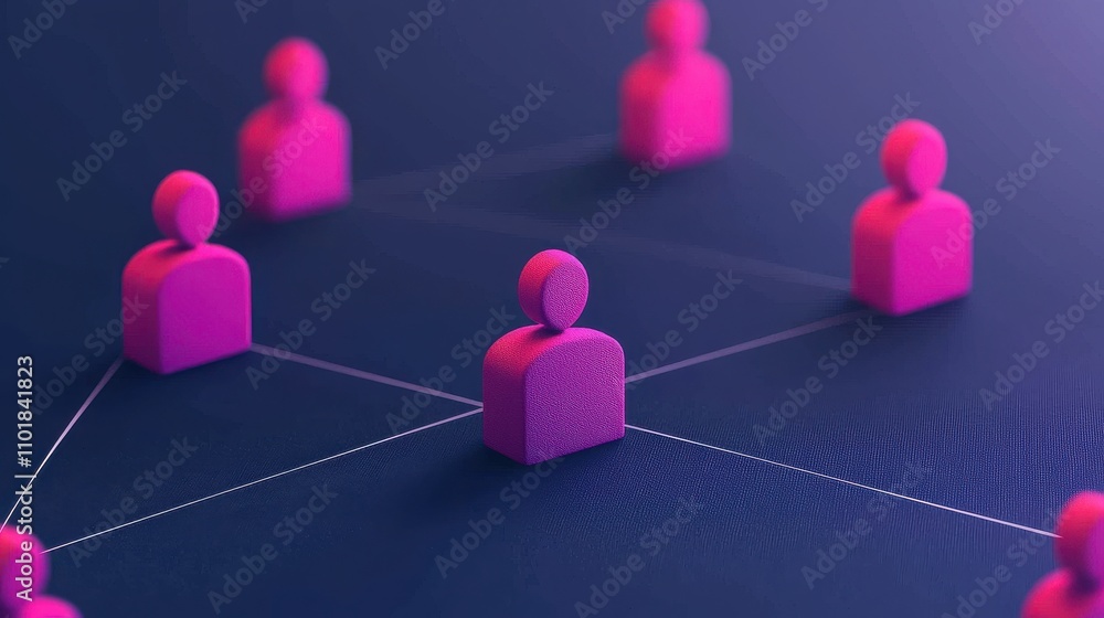 Poster a digital illustration depicting interconnected pink figures, emphasizing networking and collaborati