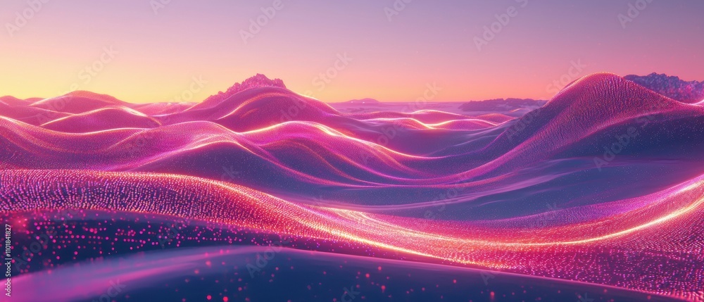 Poster glowing data streams in a surreal virtual landscape a futuristic art concept
