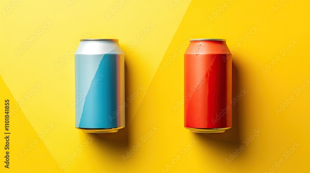 Poster two cans of tasty beer arranged in a mock-up style, displaying the beverages vibrant branding and co