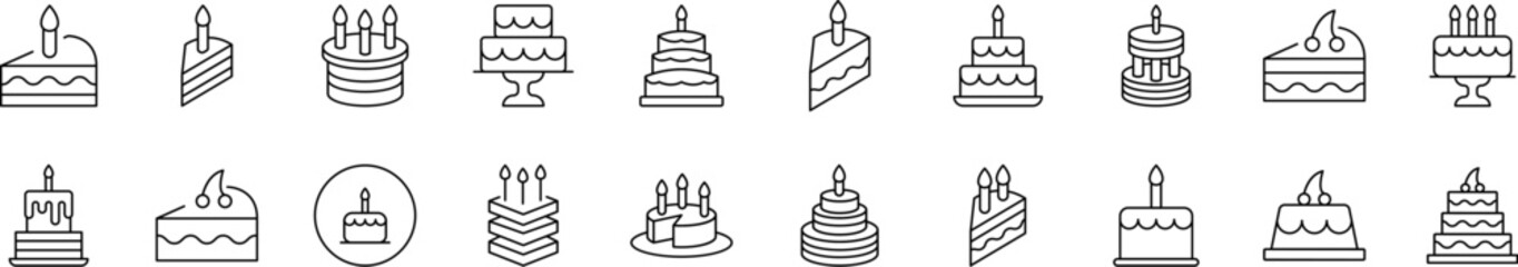 Various Cakes Set of Thin Icons. Editable Stroke. Suitable for Web Sites, Books, Cards, Apps
