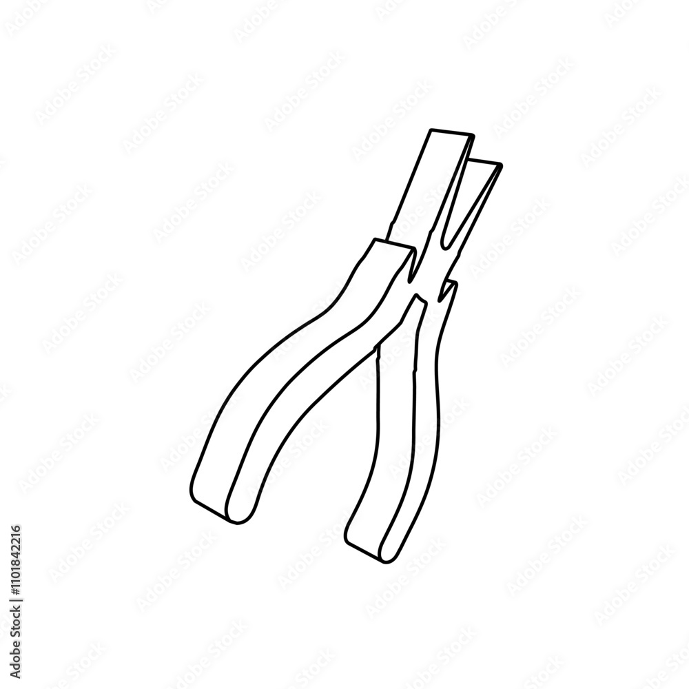 Poster the outline of a large round pliers symbol is made with black lines. 3d view of the object in perspe