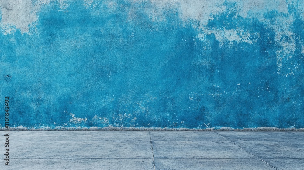 Poster blue creative concrete wall with a minimalist design offers a blank canvas for artistic expressions,