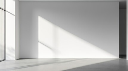 Fototapeta premium Blank white wall in a building provides an ideal backdrop, emphasizing the simplicity of the blank white wall while offering ample copy space for creative ideas and designs.