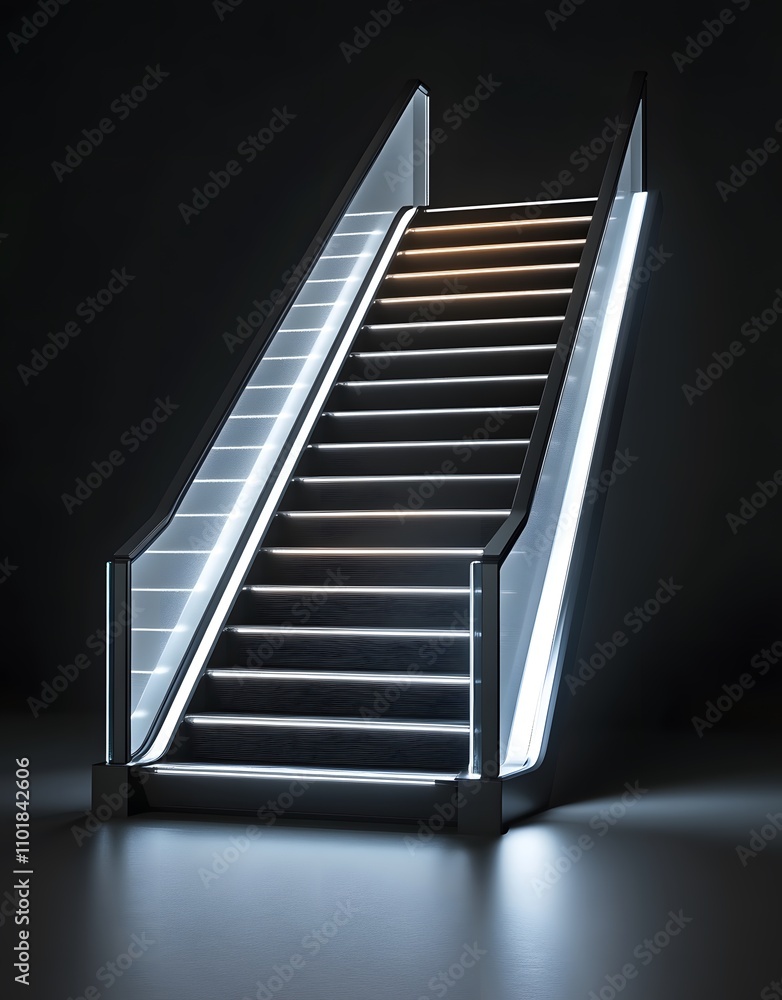 Poster a modern staircase illuminated with led lights, creating a striking visual effect.