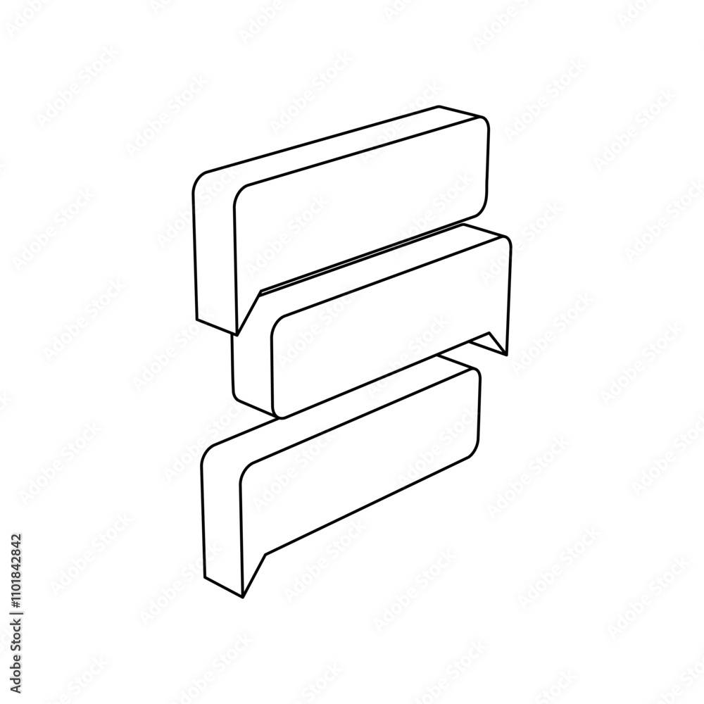 Poster the outline of a large discussion symbol is made with black lines. 3d view of the object in perspect