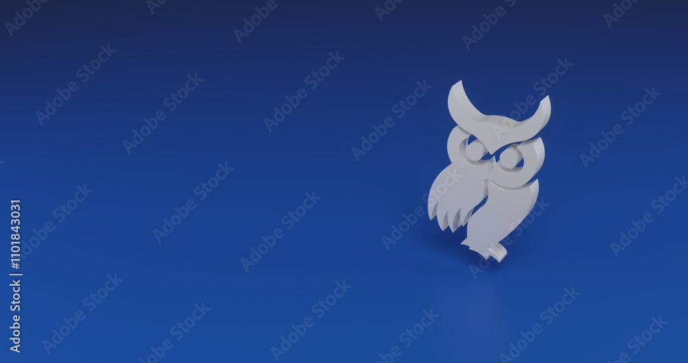 Poster isolated realistic white owl symbol with shadow. located on the right side of the scene. 3d illustra
