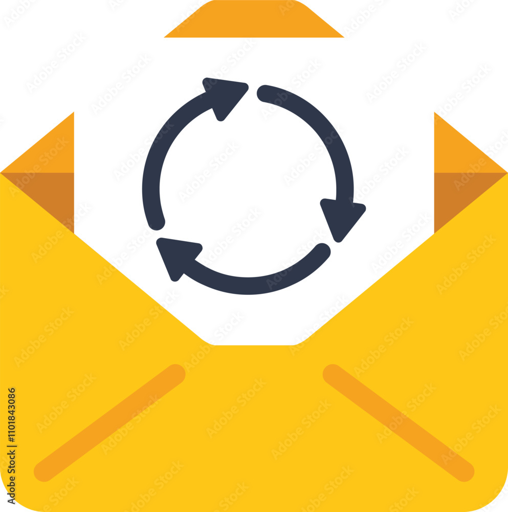 Poster open yellow envelope with rotating arrows coming out, symbolizing an update or refresh