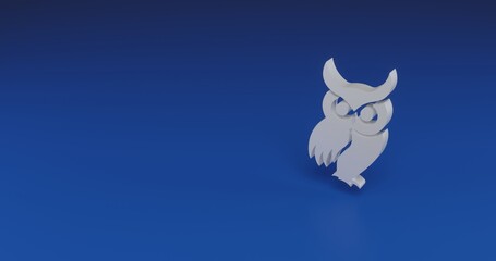 Isolated realistic white owl symbol with shadow. Located on the right side of the scene. 3d illustration on transparent background