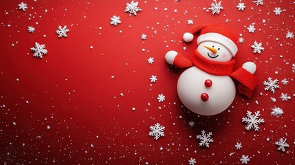 Cheerful Snowman on Red Background for a Christmas Sale Banner