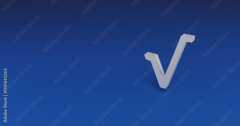 Poster isolated realistic white square root symbol with shadow. located on the right side of the scene. 3d 