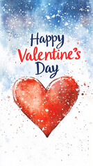 Happy Valentine's Day card with big draw red heart. Illustration