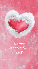 Pink Background with red heart. illustration. Card