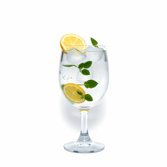 Gin tonic cocktail drink into a glass on white background