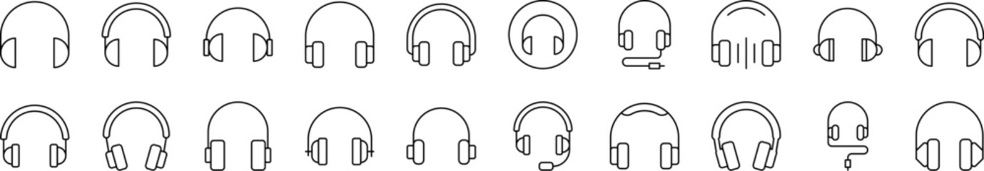 Big Various Headphones Outline Simple Linear Image Collection. Editable Stroke. Suitable for Web Sites, Books, Cards, Apps