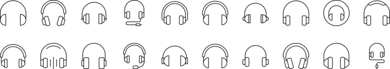 Big Various Headphones Related Icon Set. Editable Stroke. Suitable for Web Sites, Books, Cards, Apps
