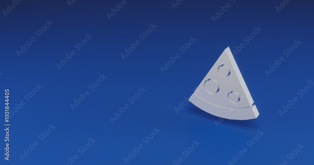 Poster isolated realistic white slice of pizza with shadow. located on the right side of the scene. 3d illu
