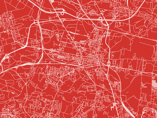Christmas Map of Bytom, Poland in Snowy White on Festive Red Background.