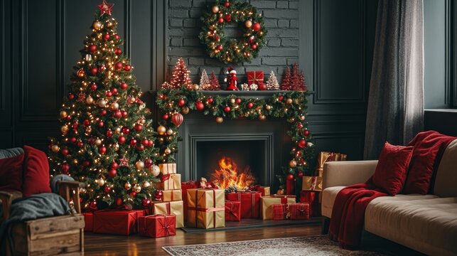 Modern Christmas card with customizable elements, combining classic holiday imagery, vibrant colors, and seasonal cheer for a perfect personal touch to your greetings