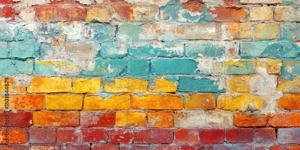 Poster vibrant and rustic brick wall provides a textured backdrop, perfect for adding depth and character t