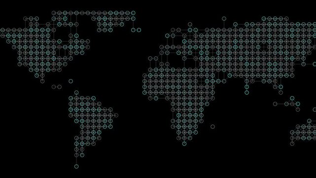 Abstract world map with a network of circular nodes