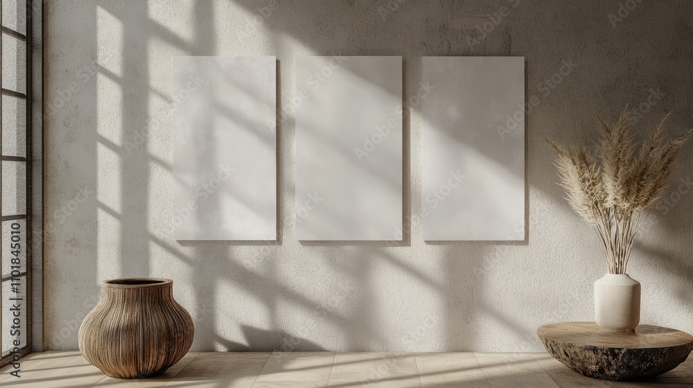 Aufkleber three blank vertical rectangle mockups for posters or business cards with an elegant wall texture an