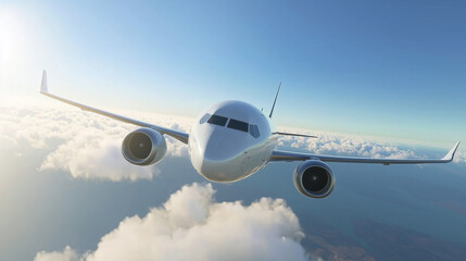 Naklejka premium Aircraft ascending through the sky, symbolizing ambition and reaching new heights in personal and professional endeavors