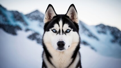 Striking Siberian Husky with Piercing Blue Eyes in Snowy Landscape