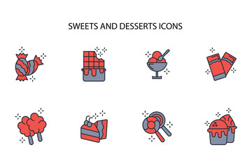 Sweets and desserts icon set.vector.Editable stroke.linear style sign for use web design,logo.Symbol illustration.