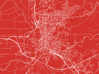 Christmas Map of Elblag, Poland in Snowy White on Festive Red Background.