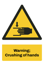 ISO warning safety signs sentence case text_warning ; crushing of hands_portrait size a4/a3/a2/a1	 
