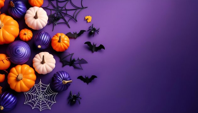  Colorful Halloween decorations featuring pumpkins, bats, spiders, and eyeballs against a da_1(899)