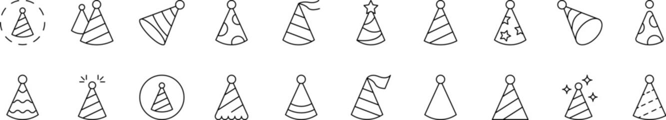 Party Hat Simple Isolated Line Icons Collection. Editable Stroke. Suitable for Web Sites, Books, Cards, Apps