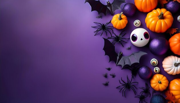  Colorful Halloween decorations featuring pumpkins, bats, spiders, and eyeballs against a da_1(897)