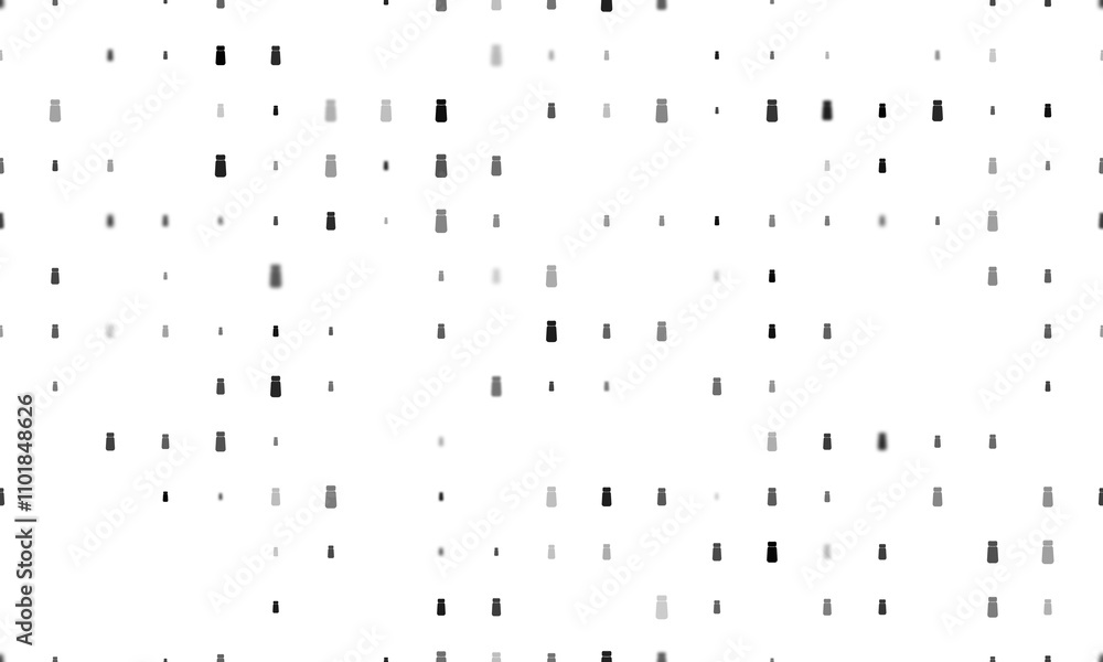 Poster seamless background pattern of evenly spaced black pepper shaker symbols of different sizes and opac