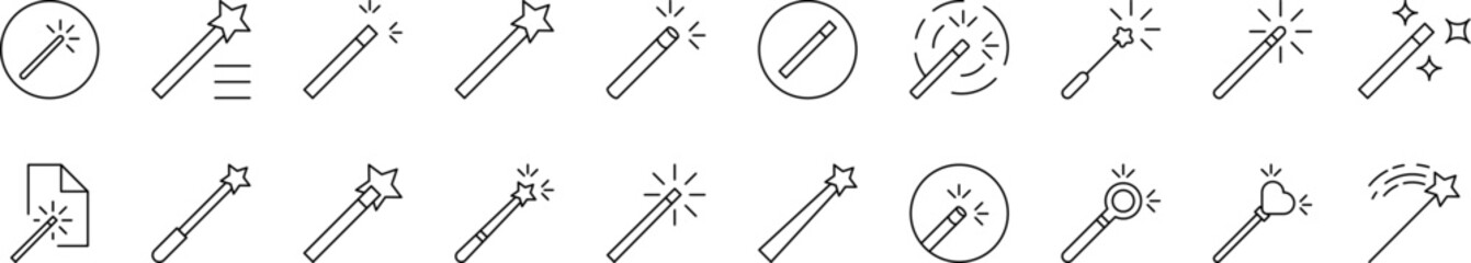 Magic Wand Collection of Thin Icons. Editable Stroke. Suitable for Web Sites, Books, Cards, Apps