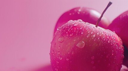 Pink Background Apple Close-Up - a crisp and fresh fruit display. The pink tones complement the apple’s natural charm, creating a visually striking and elegant composition.