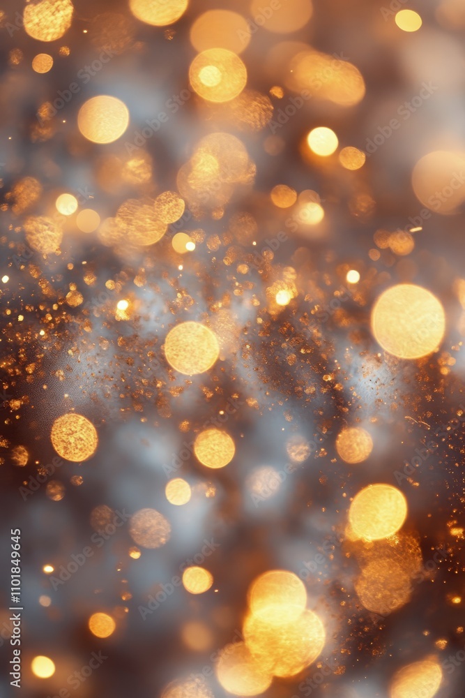 Poster golden particles shimmer in a dark background creating a stunning visual effect in the night
