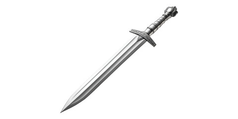 3D Silver Sword With Blade Isolated on Transparent Background