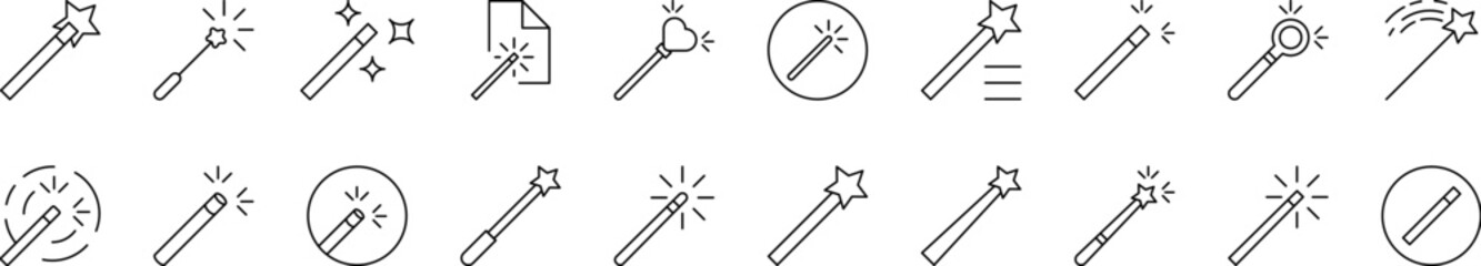Magic Wand Related Line Icons for Web Sites, Books, Cards, Apps. Editable Stroke. Suitable for Web Sites, Books, Cards, Apps