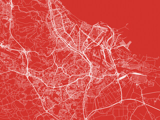 Christmas Map of Gdansk, Poland in Snowy White on Festive Red Background.